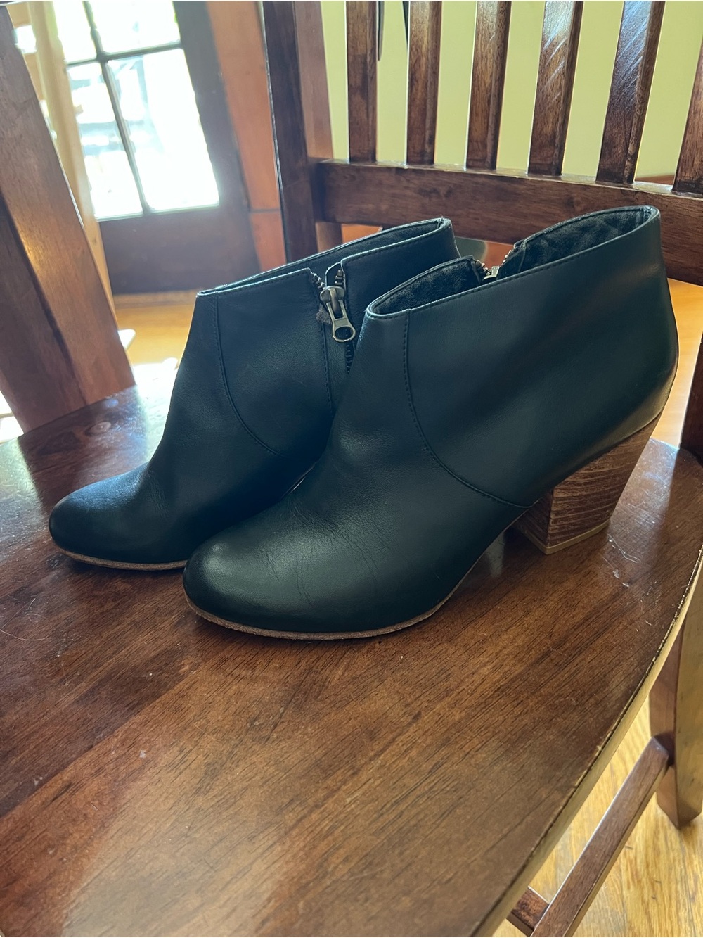Women's Fortress of Inca Black Leather Ankle Booties with Stacked Leather Heel